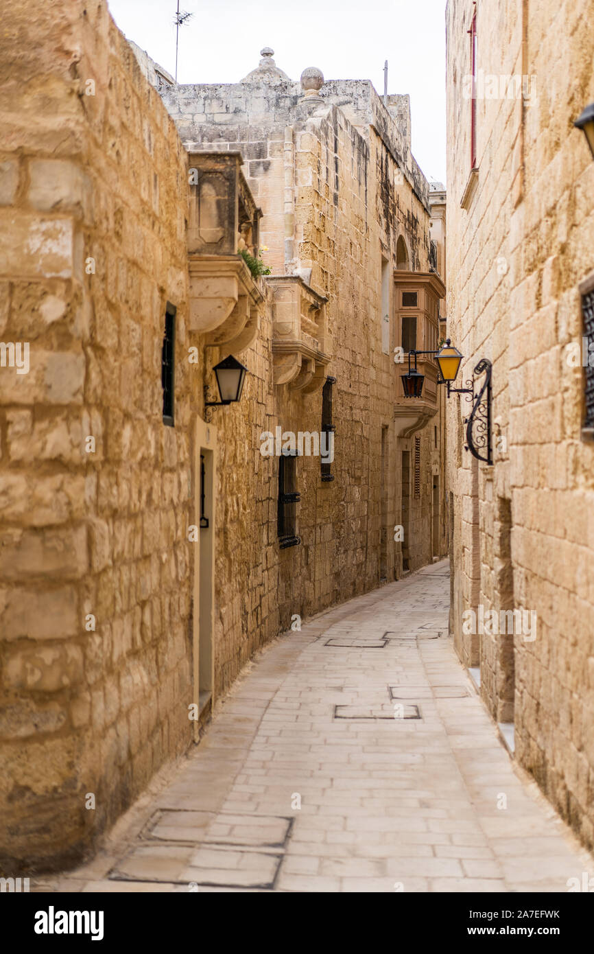 Details Ancient Streets Alleys Mdina Old Architecture Travel Location Limestone Walls Stock Photo