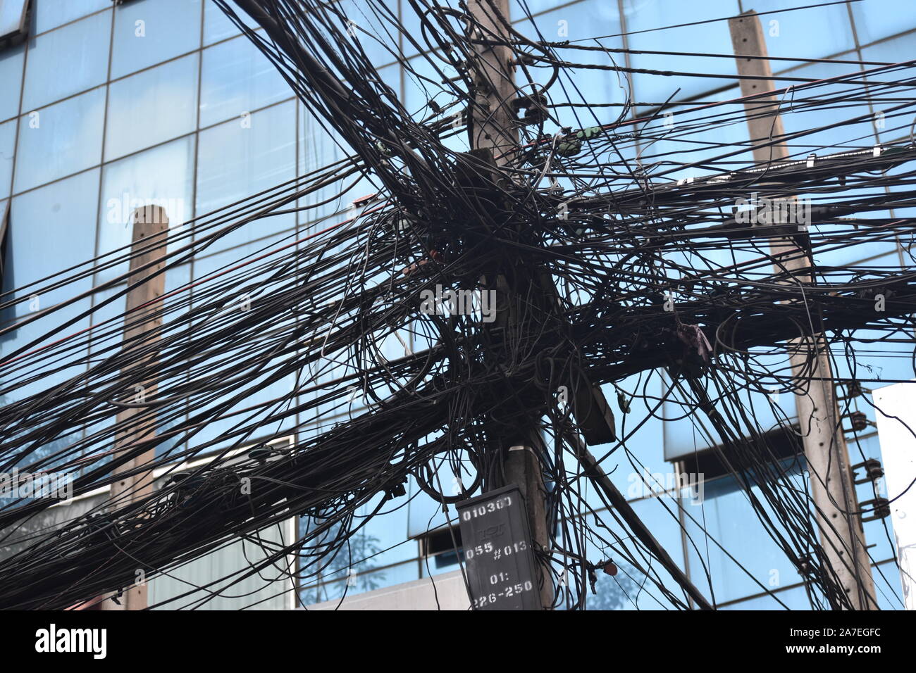 electric wires in Bangkok Stock Photo
