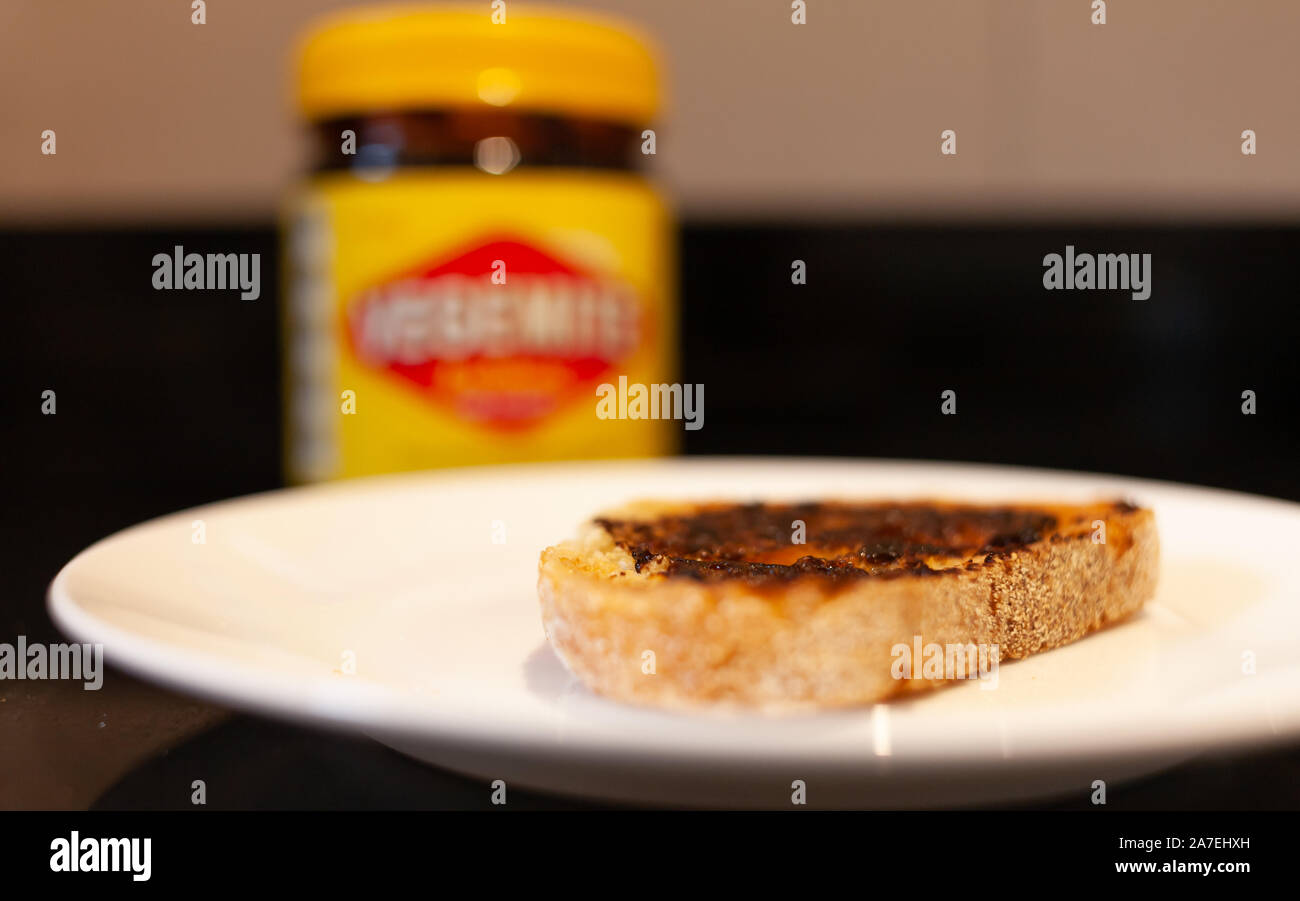 Sydney, Australia November 2, 2019 Vegemite and butter on sourdough