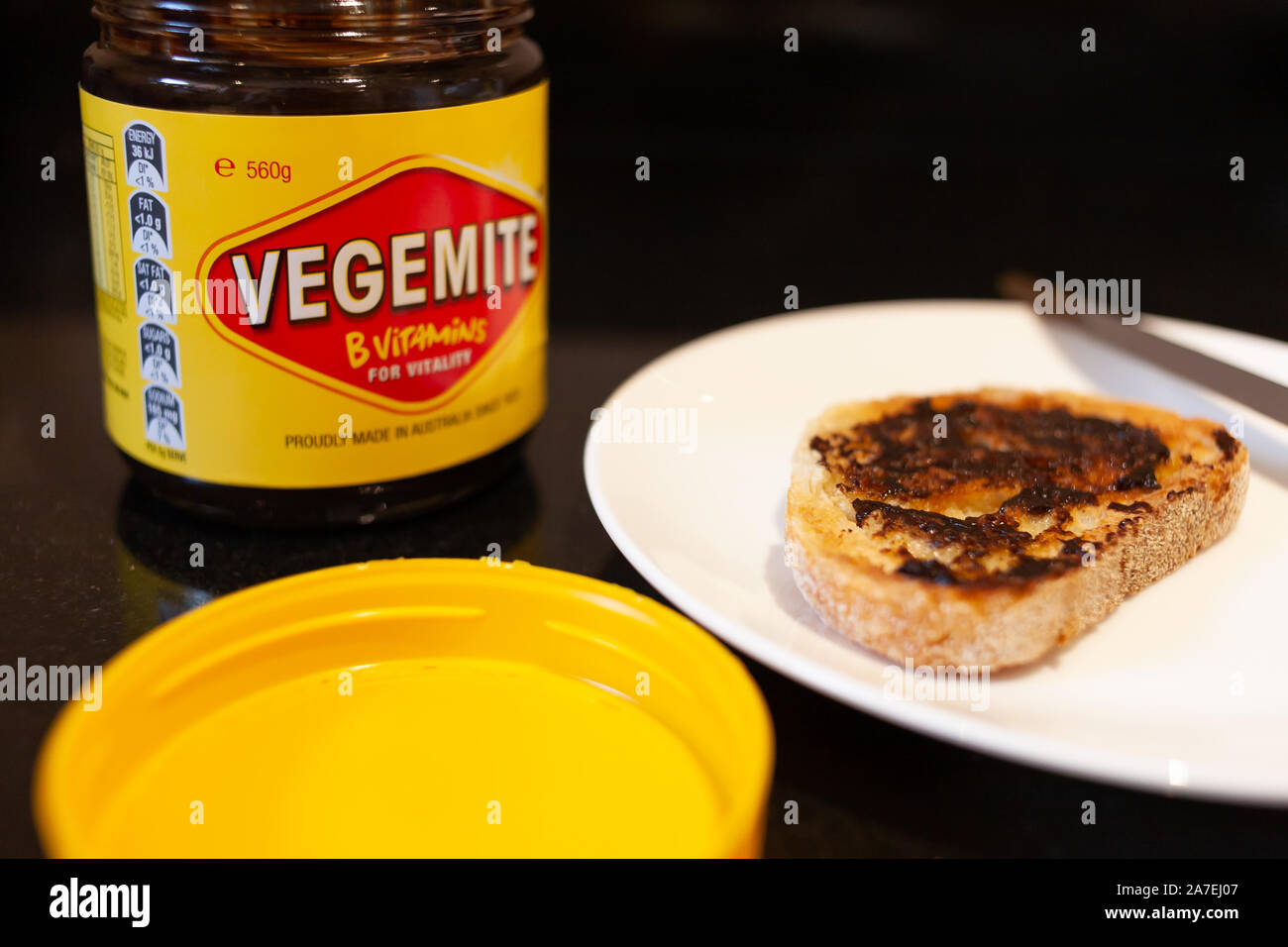 Sydney, Australia November 2, 2019 Vegemite and butter on sourdough
