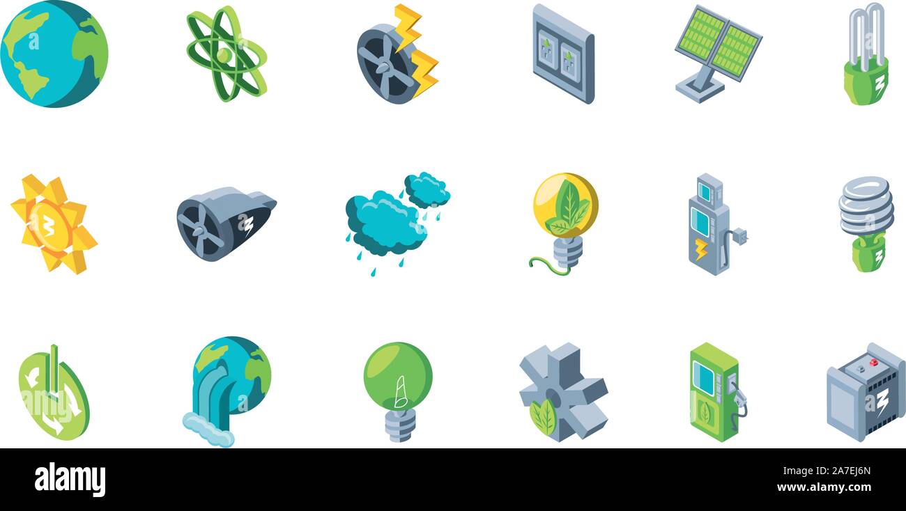 set of icons renewable energy on white background vector illustration ...