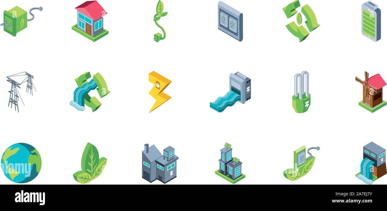 set of icons renewable energy on white background vector illustration ...
