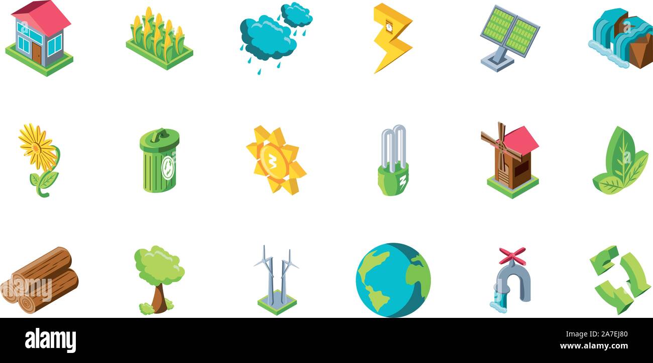 set of icons renewable energy on white background vector illustration ...
