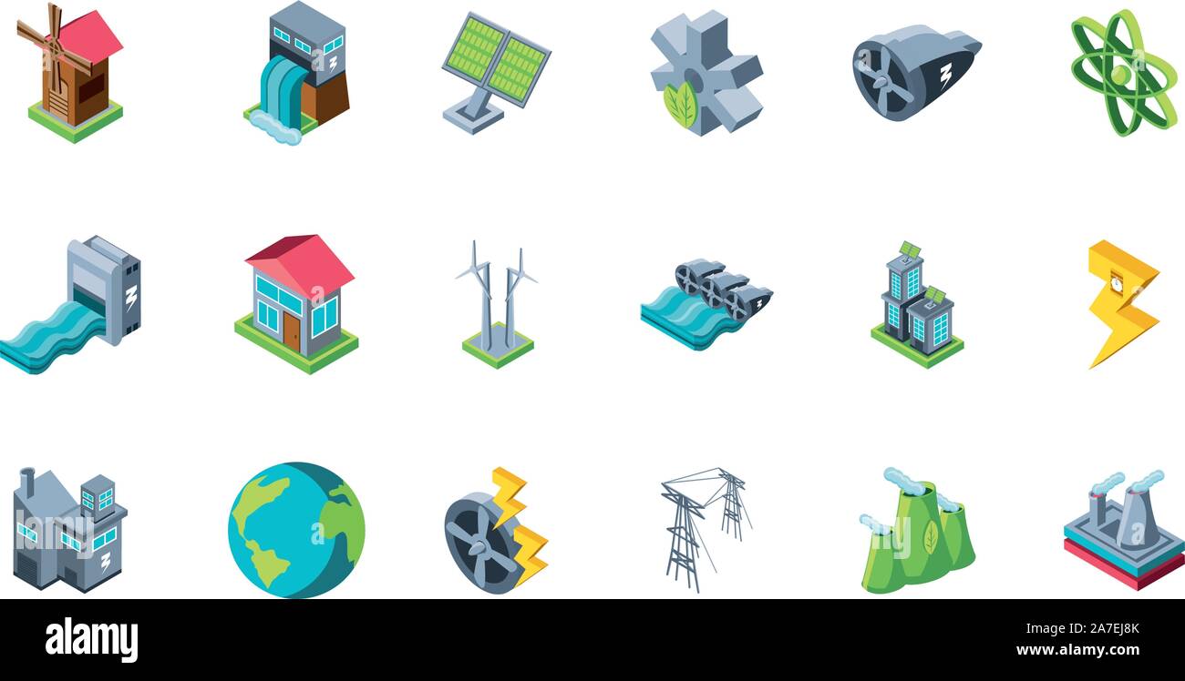 set of icons renewable energy on white background vector illustration ...