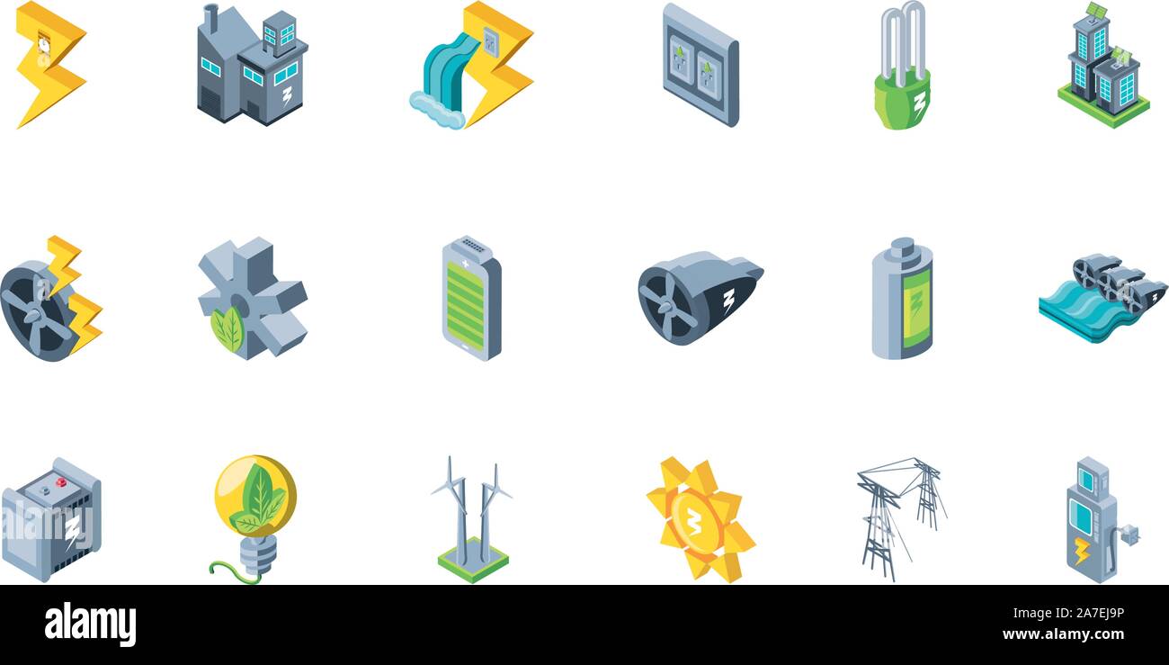 set of icons renewable energy on white background vector illustration ...