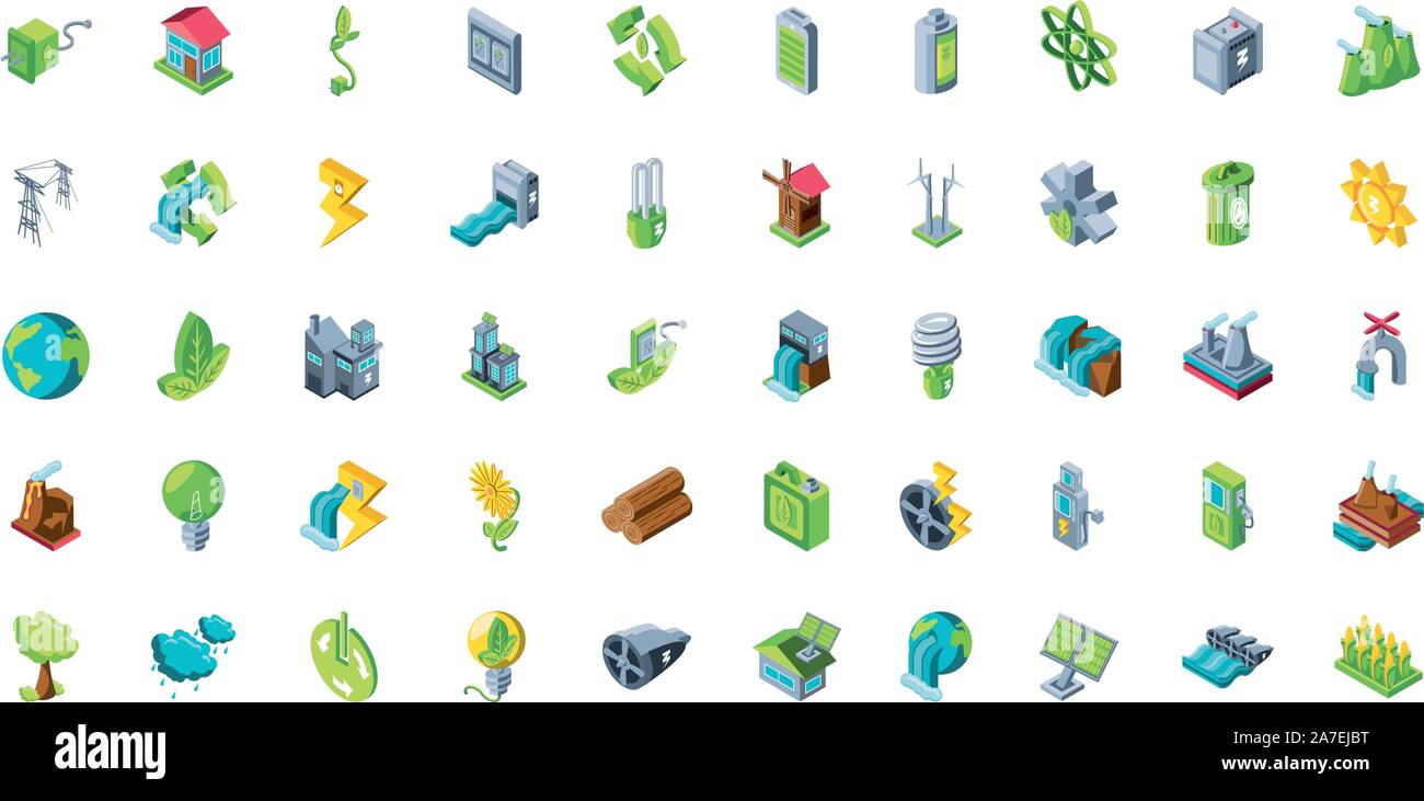 set of icons renewable energy on white background vector illustration ...