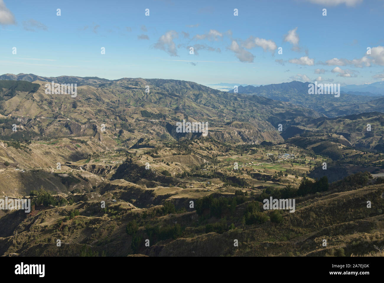 Beautiful cultivated valley in the Rio Toachi Canyon along the Quilotoa Loop Trek, Quilotoa, Ecuador Stock Photo