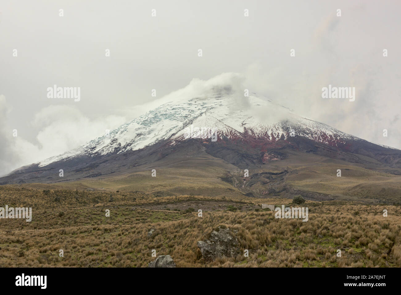 Cotopaxi volcano in the clouds, Cotopaxi Natioanal Park, Ecuador Stock Photo