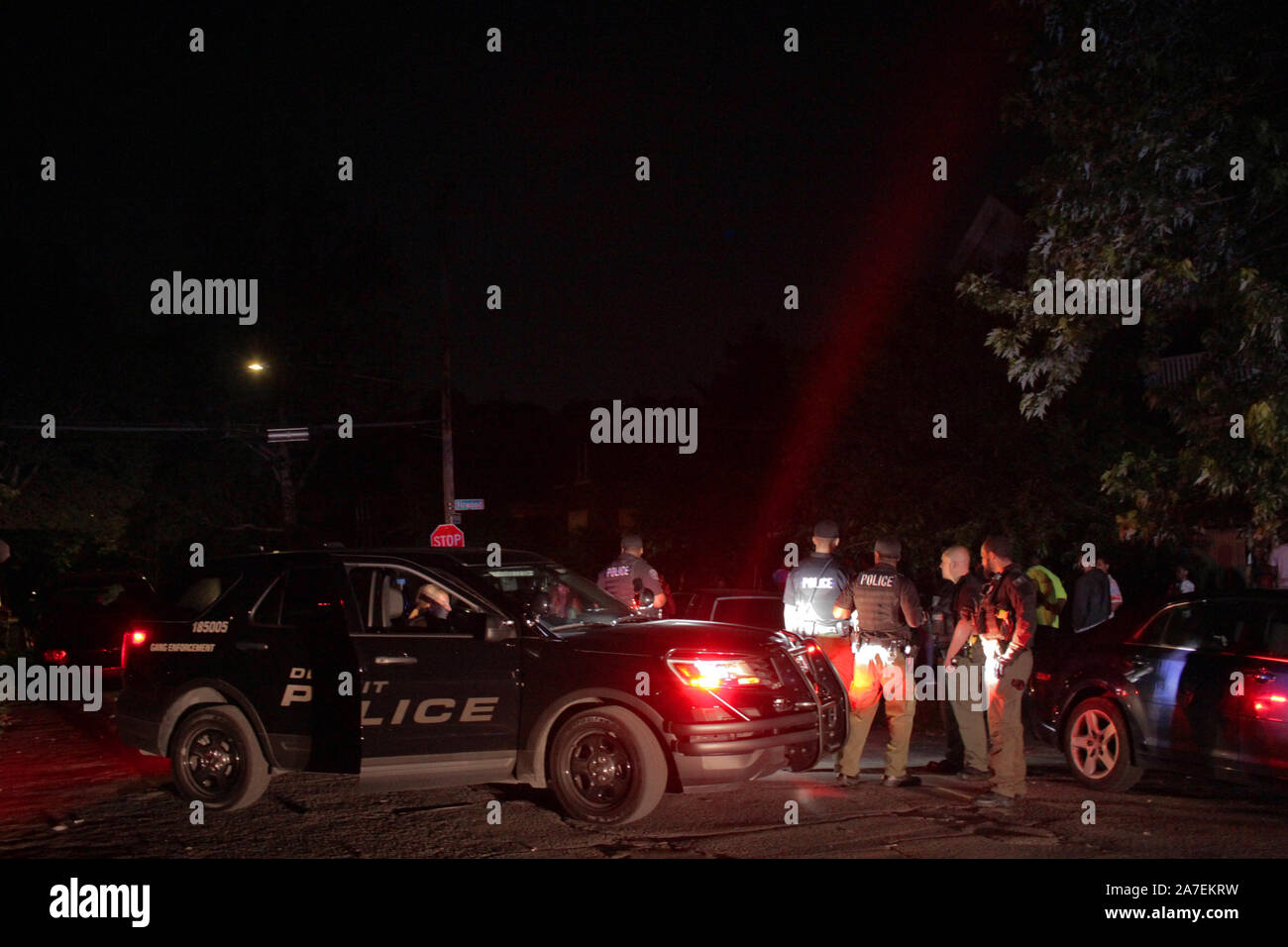 Detroit police attend a noise complaint at a late night house party, Detroit, Michigan, USA
