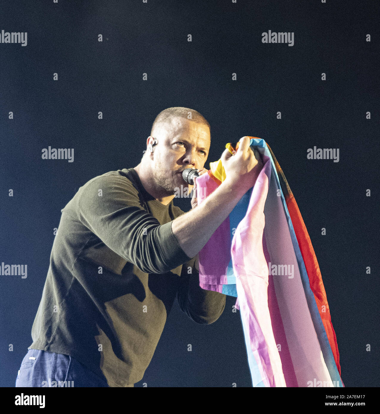 November 1, 2019, Austin, Texas, U.S: IMAGINE DRAGONS Outdoor Concert at the Germania Insurance Super Stage at the Circuit of the Americas Lead Singer DAN REYNOLDS. (Credit Image: © Hoss McBain/ZUMA Wire) Stock Photo