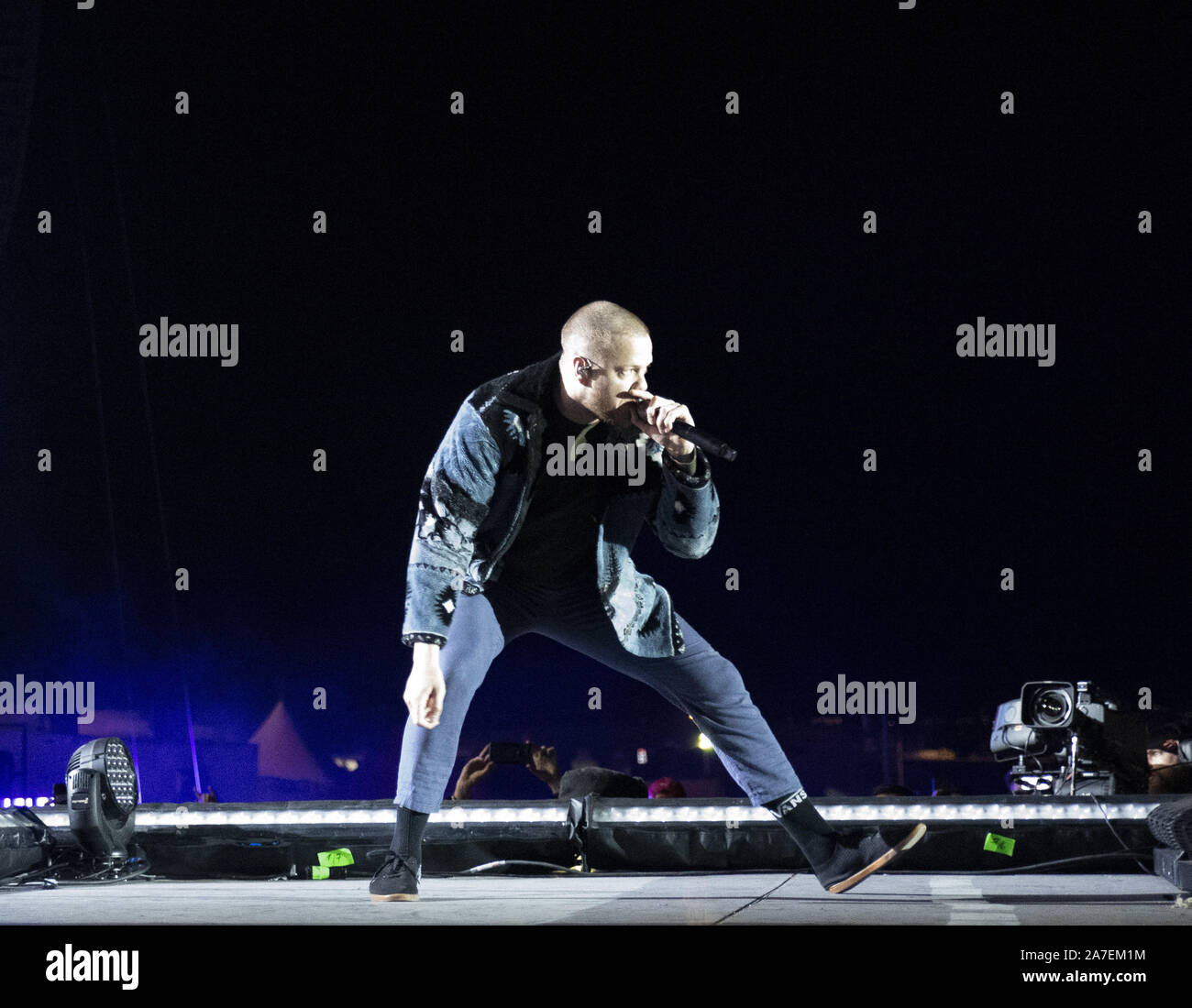 November 1, 2019, Austin, Texas, U.S: IMAGINE DRAGONS Outdoor Concert at the Germania Insurance Super Stage at the Circuit of the Americas, Lead Singer DAN REYNOLDS. (Credit Image: © Hoss McBain/ZUMA Wire) Stock Photo