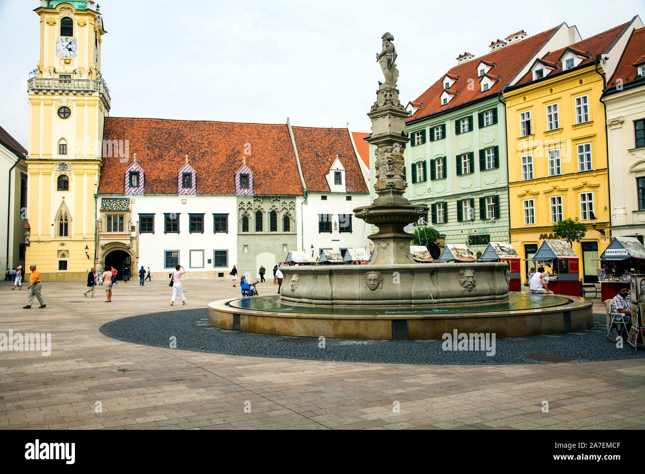 Colourful Hlavne nam is a central meeting point in Bratislava Slovakia Stock Photo