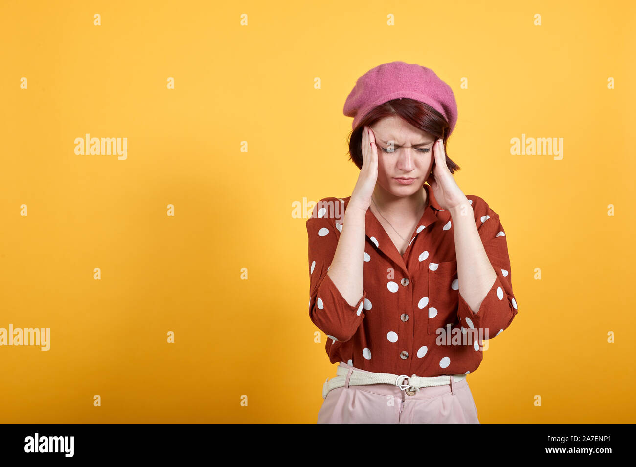 Excited woman in beret hi-res stock photography and images - Alamy