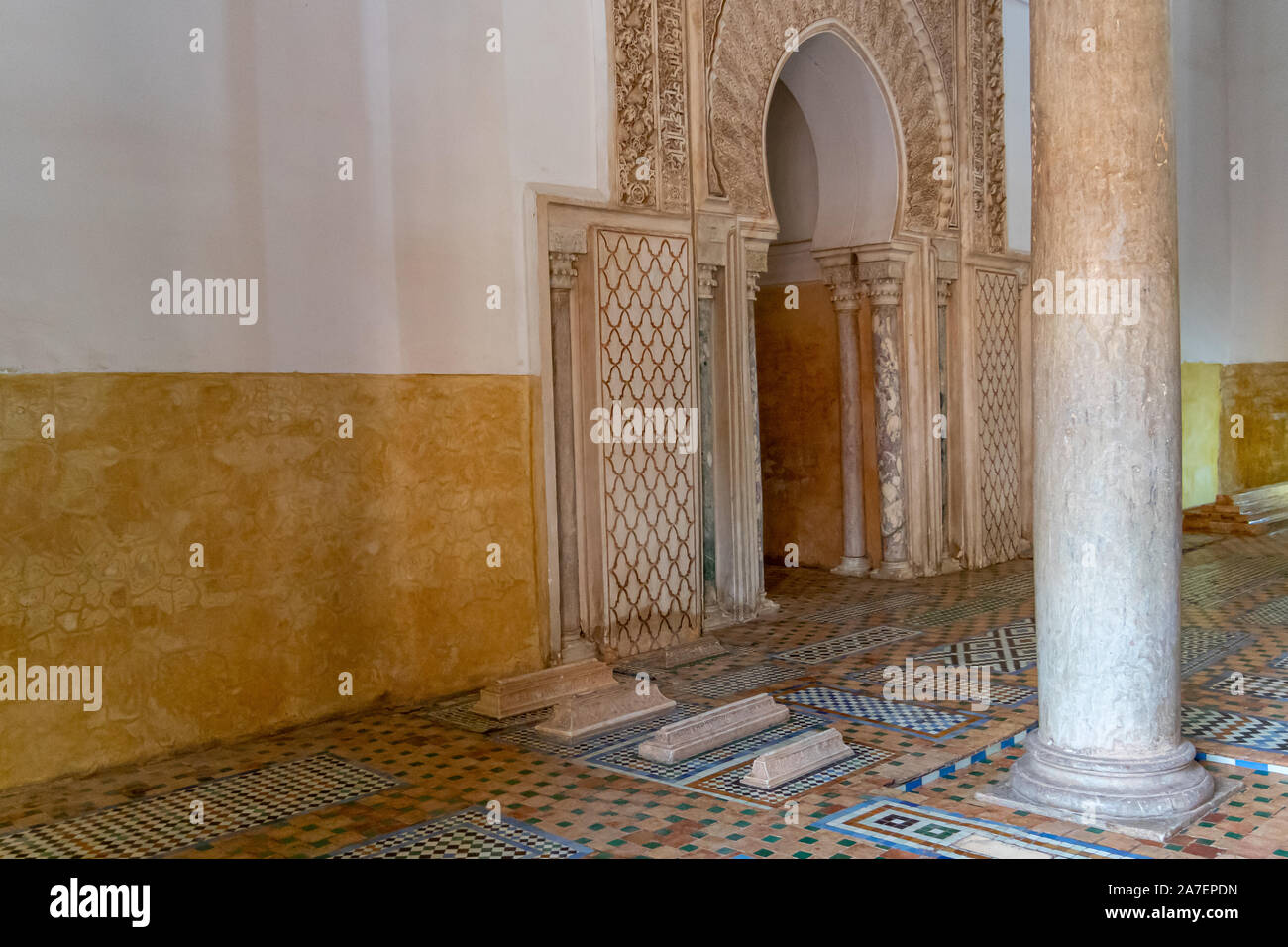 Interiors of Saadian tombs in the city of Marrakech, Morocco Stock Photo