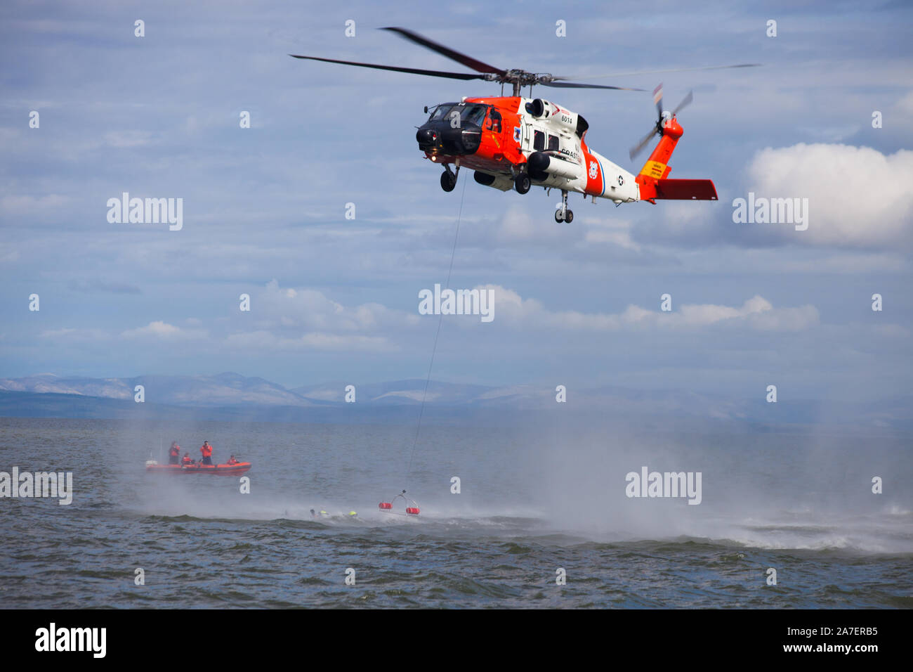 U.S. Coast Guard doing open water air rescue exercises in the Alaskan
