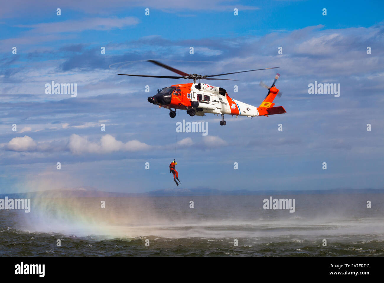 U.S. Coast Guard doing open water air rescue exercises in the Alaskan