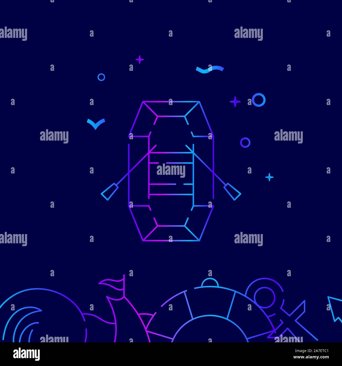 Inflatable boat with oars vector gradient line icon, illustration ...