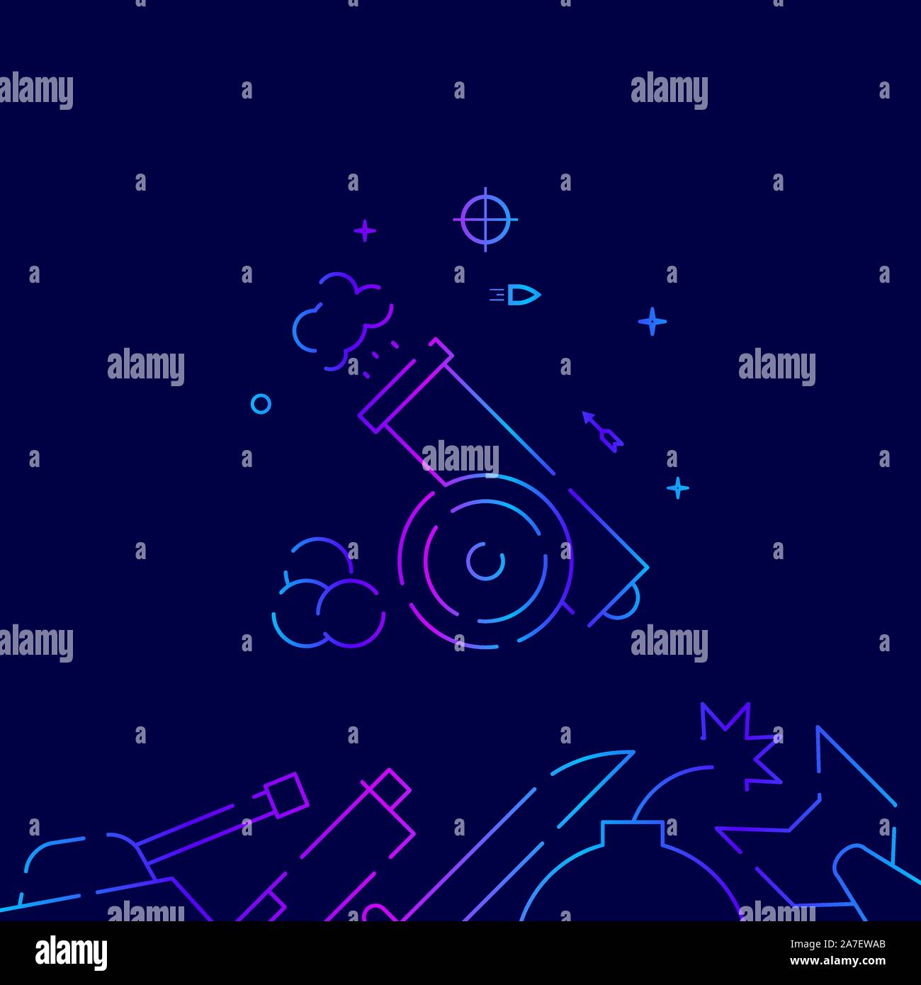 Vintage gun shot vector gradient line icon, illustration, symbol or ...