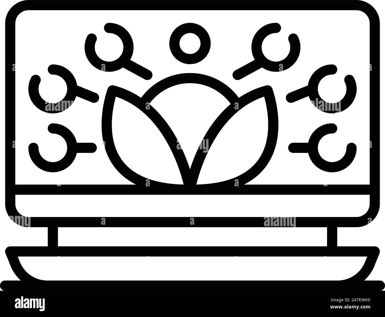 Laptop plant grow control icon, outline style Stock Vector
