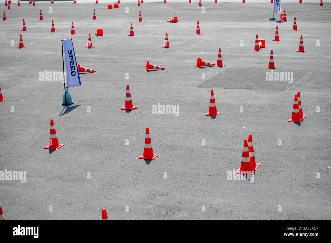 Traffic cone are arrange on the TestDrive road Stock Photo Alamy