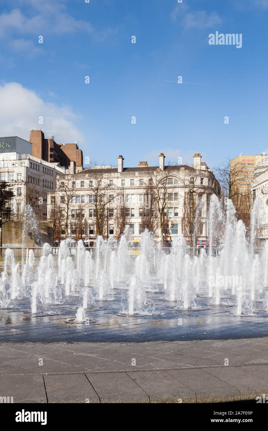 A water feature in Piccadilly Gardens, Manchester, Northern England
