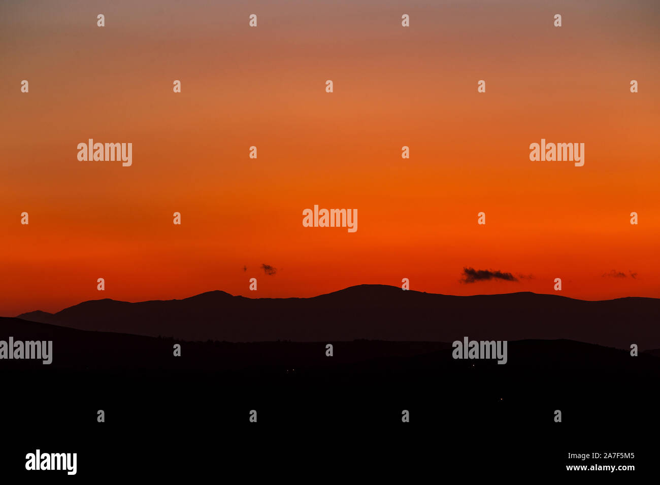 Vale of Clwyd and Snowdonia mountains at dusk, North Wales Stock Photo