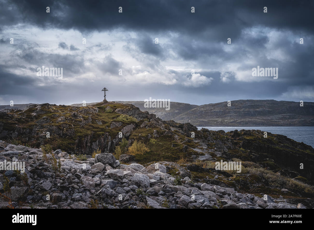 Cross on a hill near the sea hi-res stock photography and images - Alamy