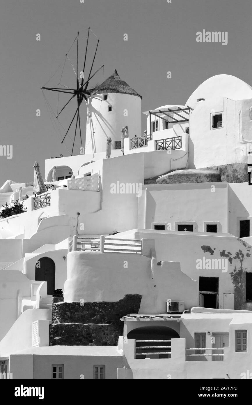 The old windmill of Oia's village on Santorini's island, Greece Stock Photo