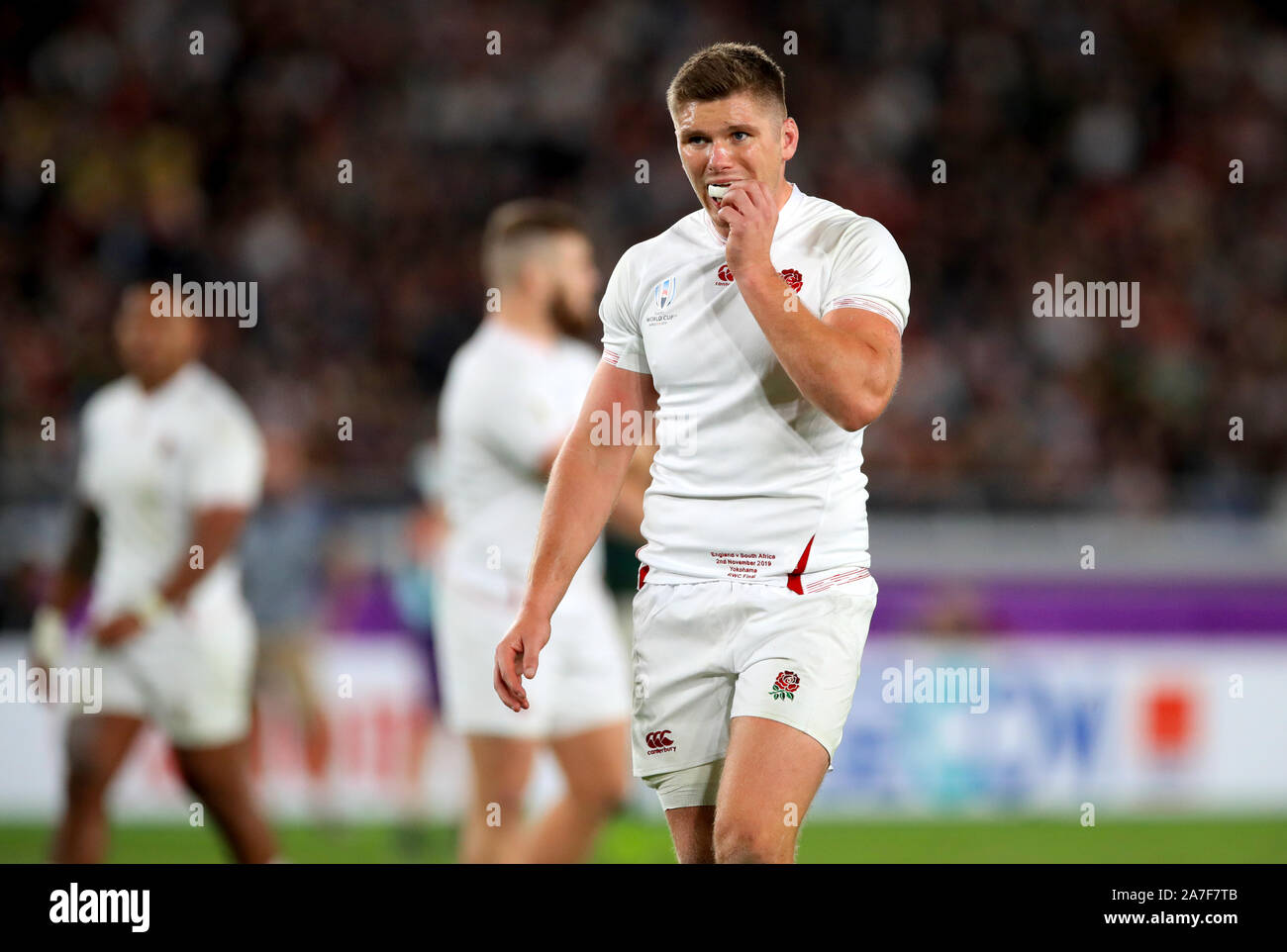 England's Owen Farrell appears dejected during the 2019 Rugby World Cup final match at Yokohama Stadium. Stock Photo