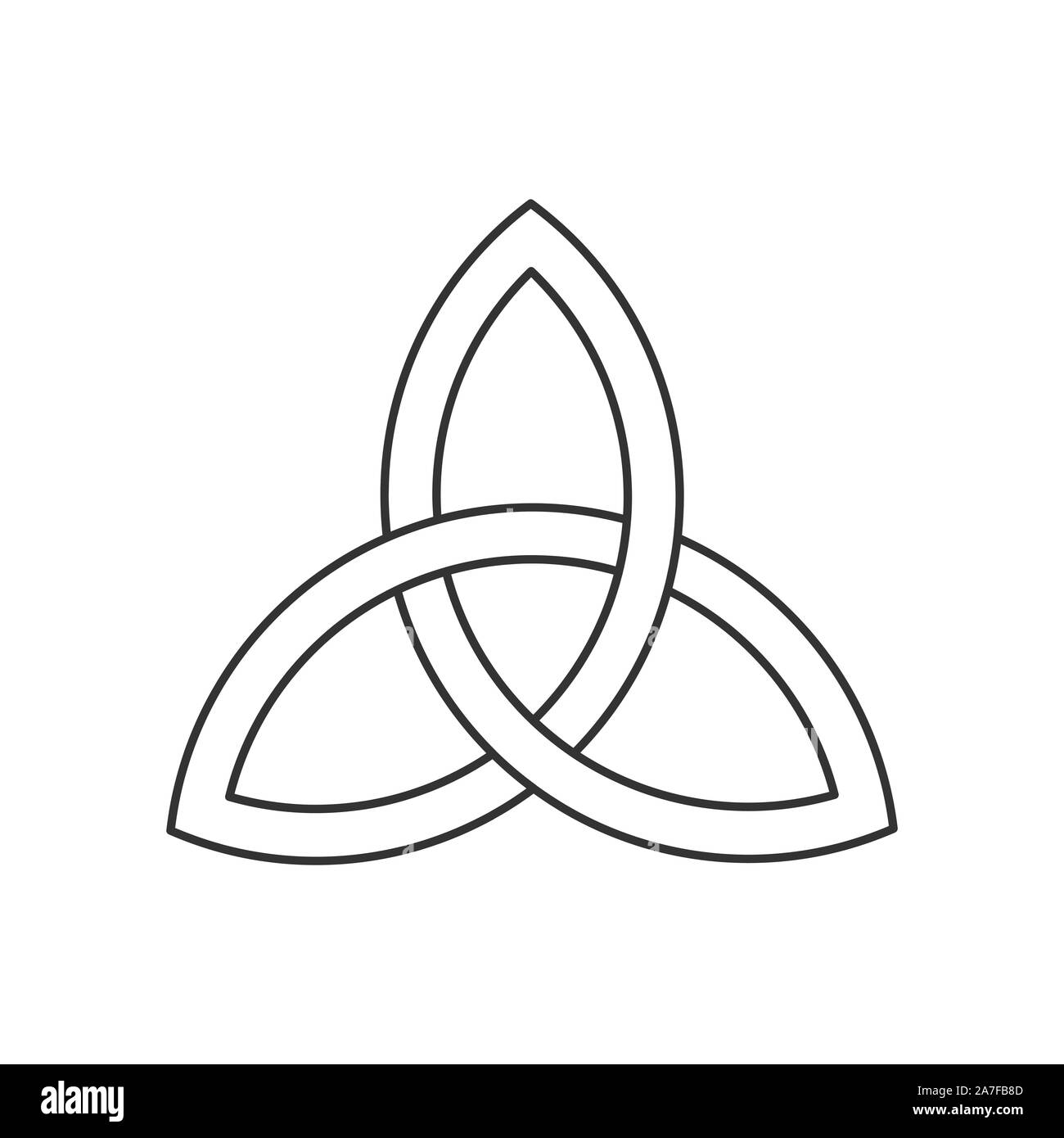 Celtic trinity knot. Linear triquetra symbol. Three parts unity icon. Ancient ornament symbolizing eternity. Infinite interlocking loop sign. Vector Stock Vector