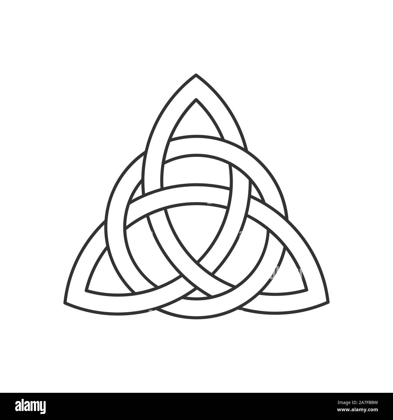Linear Celtic trinity knot. Triquetra symbol interlaced with circle. Ancient ornament symbolizing eternity. Infinite loop sign interlocking. Vector Stock Vector