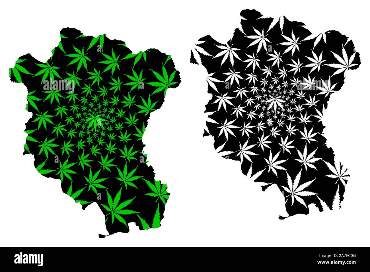 Tay Ninh Province (Socialist Republic of Vietnam, Subdivisions of Vietnam) map is designed cannabis leaf green and black, Tinh Tay Ninh map made of ma Stock Vector