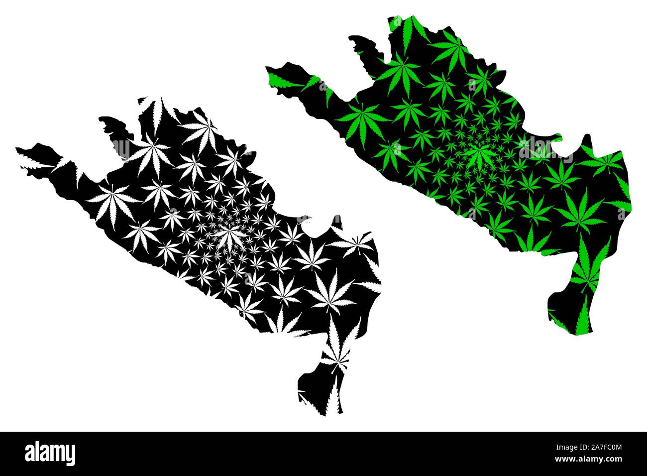 Ninh Binh Province (Socialist Republic of Vietnam, Subdivisions of Vietnam) map is designed cannabis leaf green and black, Tinh Ninh Binh map made of Stock Vector