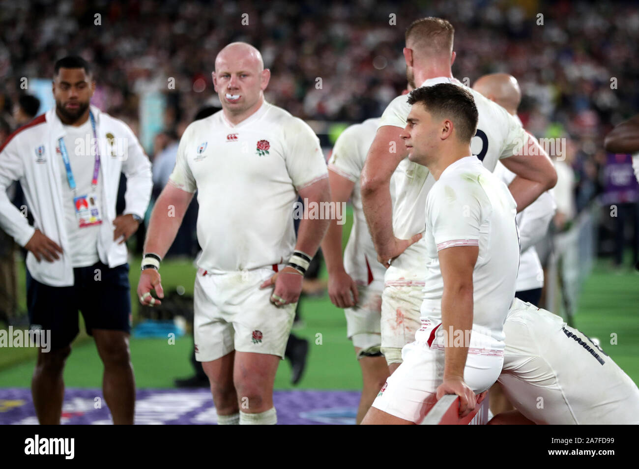 England's Ben Youngs reacts after the 2019 Rugby World Cup final match at Yokohama Stadium. Stock Photo