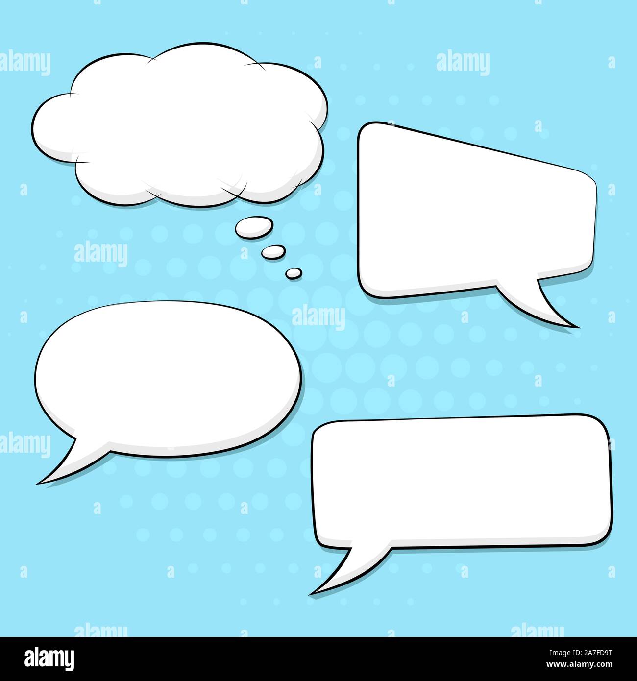 Speech bubbles set on blue background. Pop art comic style Stock Vector