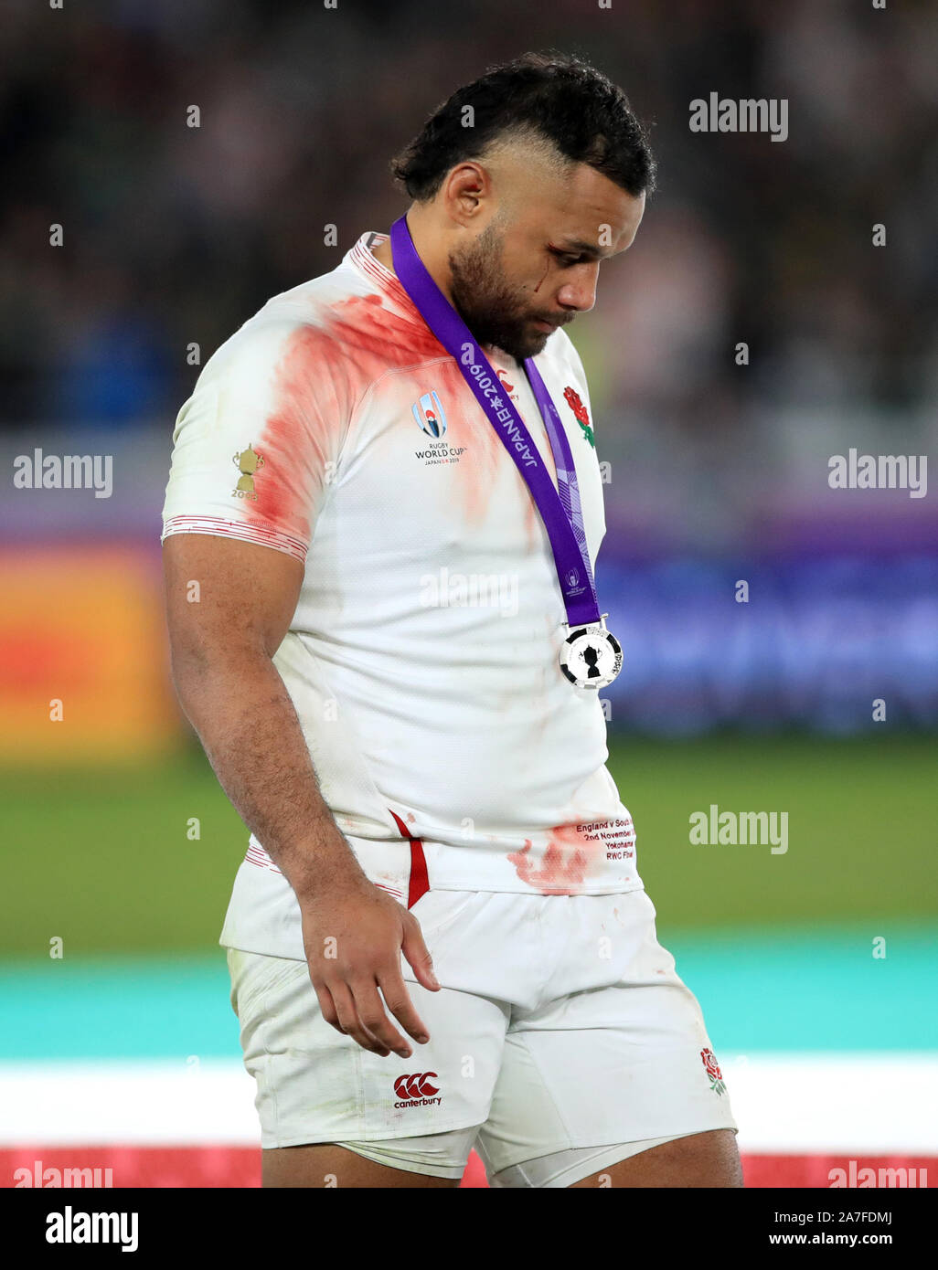 England's Billy Vunipola with his runners up medal after the 2019 Rugby World Cup final match at Yokohama Stadium. Stock Photo