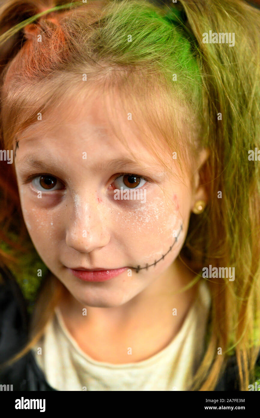 Portrait Young White English Girl Ready For Halloween Party With