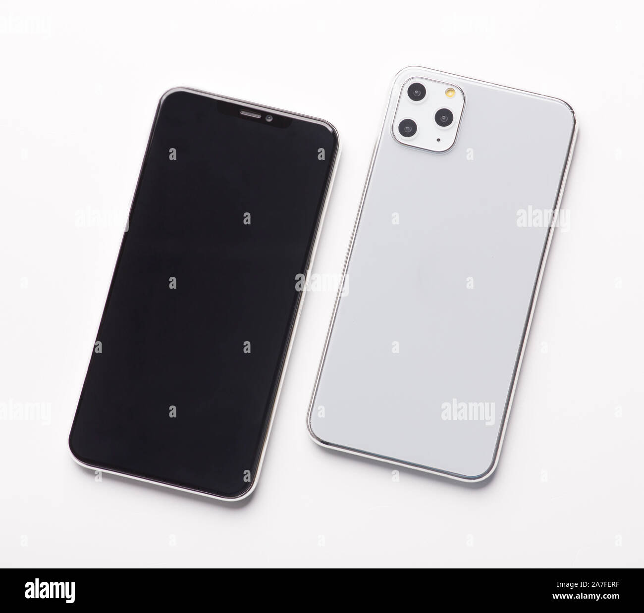 Apple product IPhone 11 pro Max both sides, full blank screen Stock Photo