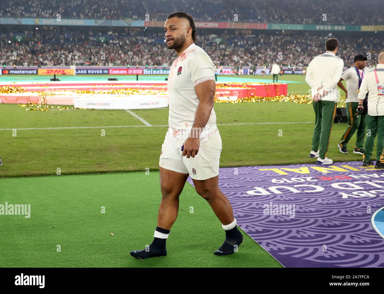 England's Billy Vunipola reacts after the 2019 Rugby World Cup final match at Yokohama Stadium. Stock Photo
