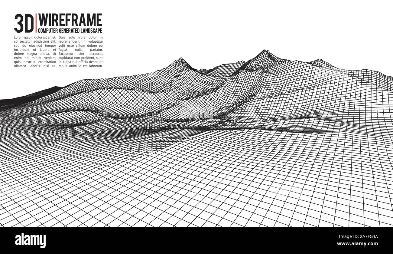 Abstract vector landscape background. Cyberspace landscape grid. 3d ...