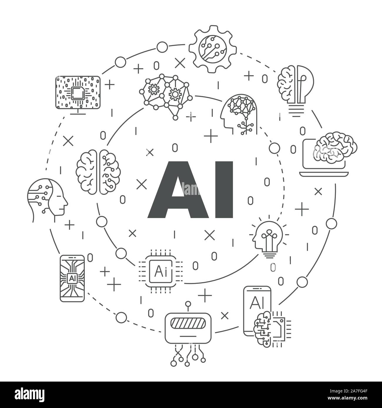Digital technology, security, protection, innovation in Cyberspace Editable Stroke EPS 10 Stock Vector