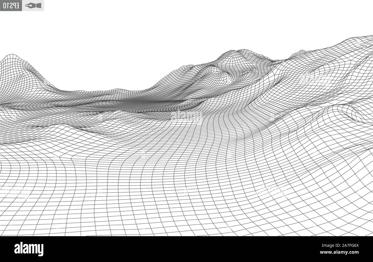 Abstract vector landscape background. Cyberspace grid. 3d technology ...