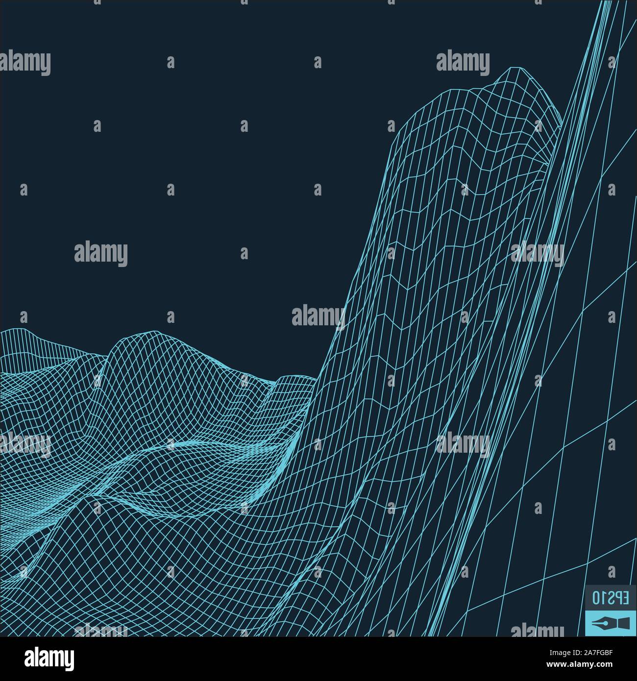 Abstract vector landscape background. Cyberspace grid. 3d technology ...