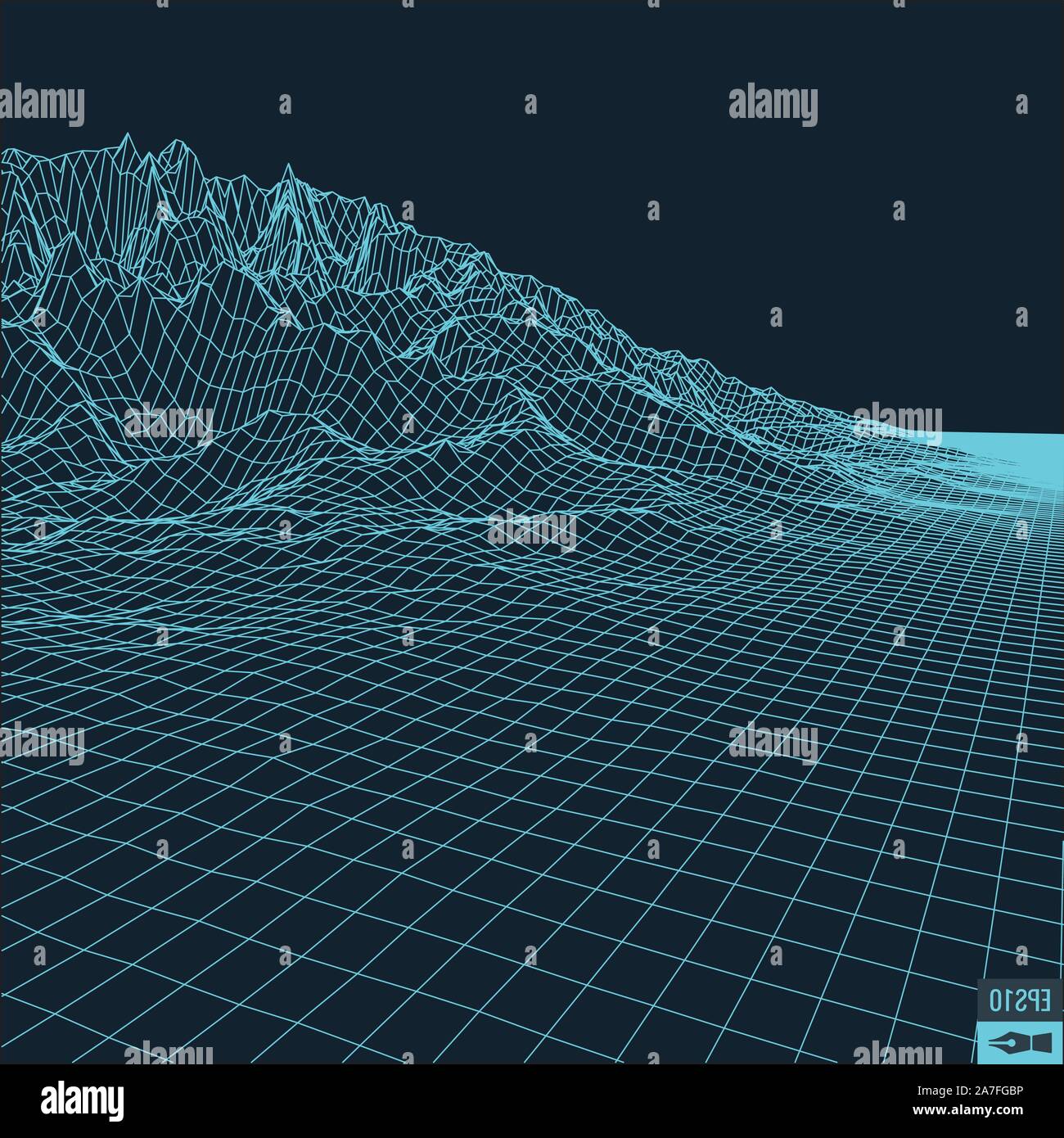 Abstract vector landscape background. Cyberspace grid. 3d technology ...