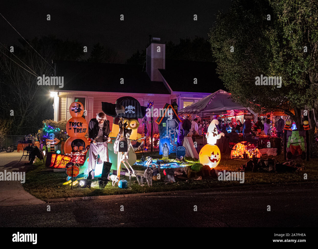 Residential house Halloween decorations in Nolansville, Tennessee. Stock Photo