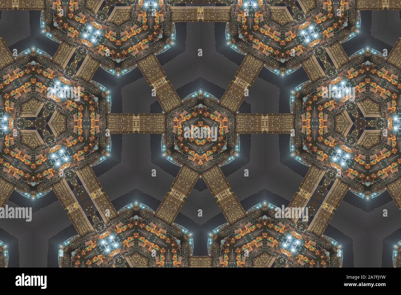 The abstract reflection of building like a cosmos city, kaleidoscope