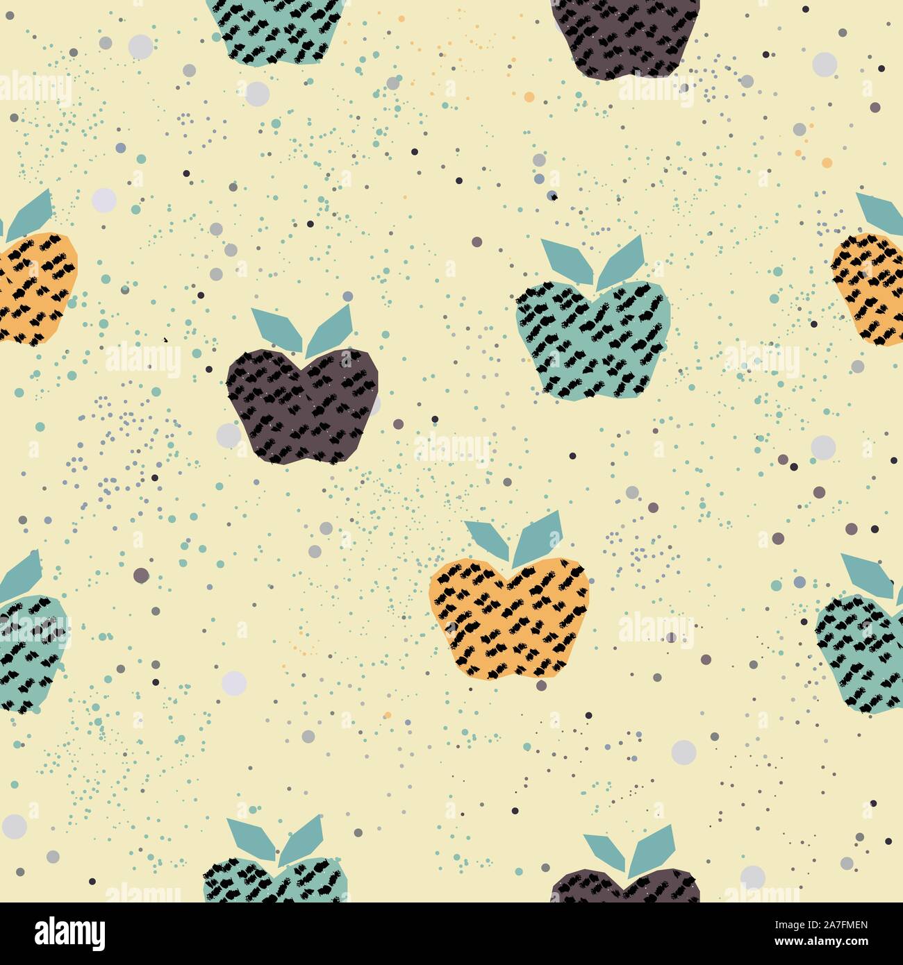 Seamless Hand Drawn Pattern with colorful apples on dark background ...