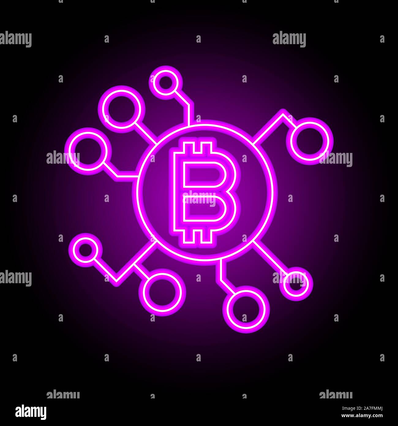 Blockchain technology concept. Sign in neon style Stock Vector