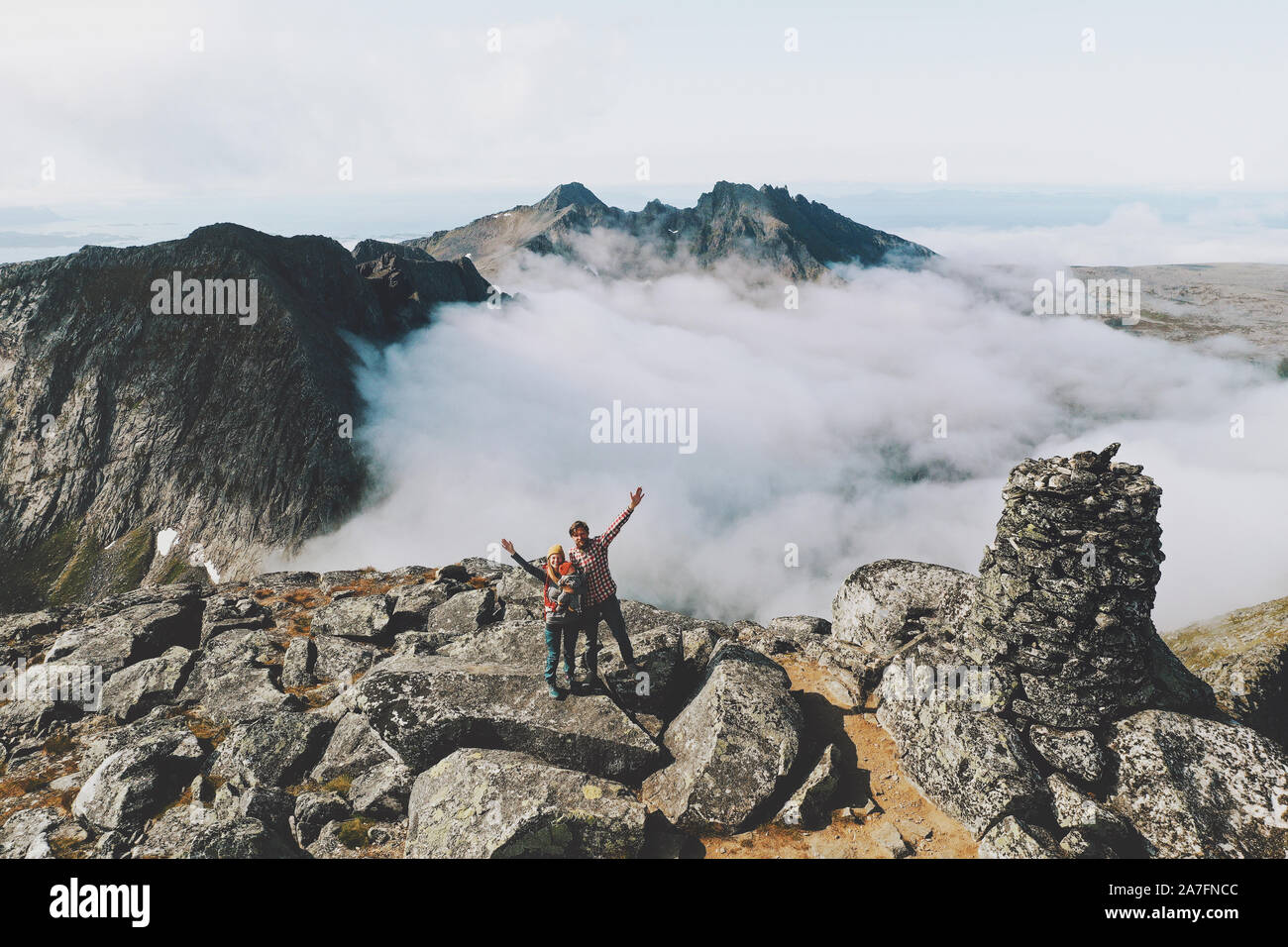 Aerial view happy family hiking hi-res stock photography and images - Alamy