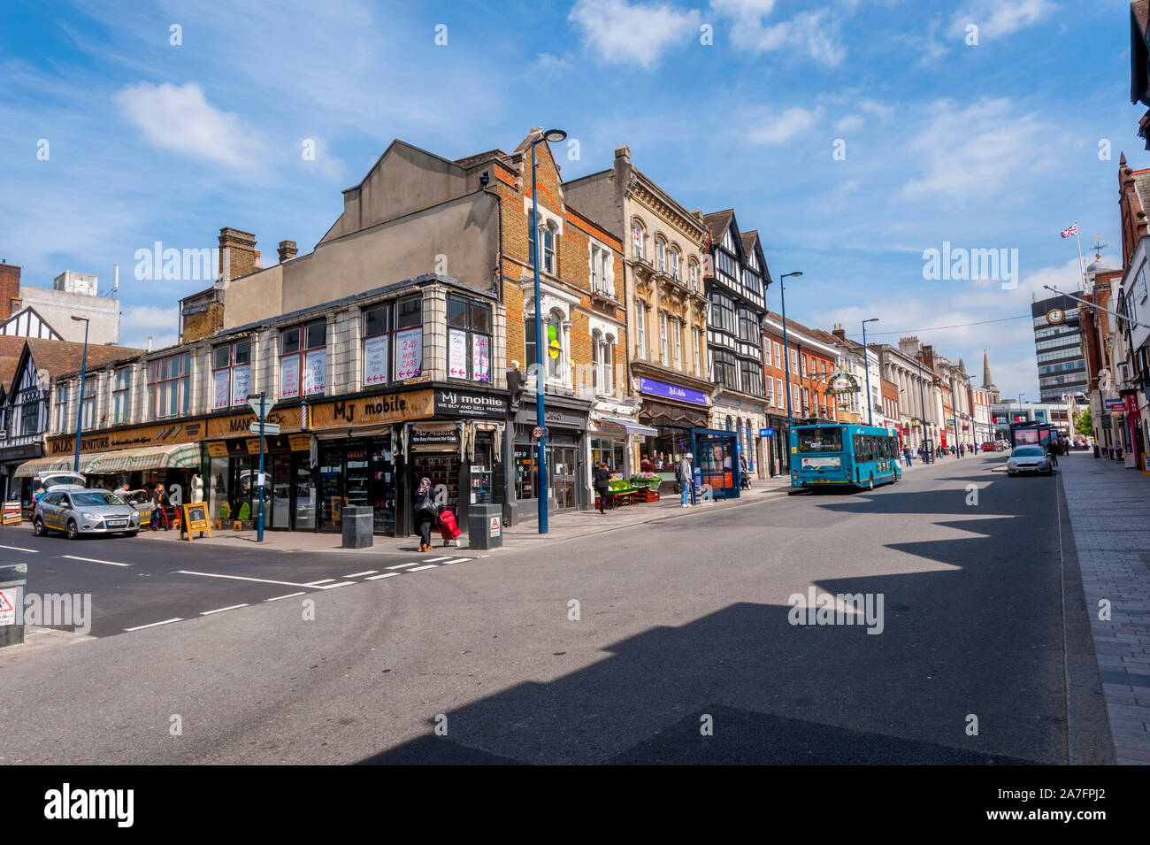 Shops and retail units in High Street Maidstone Kent. On a sunny spring day  Stock Photo - Alamy